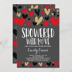 Showered With Love Baby Shower Invitation Hearts