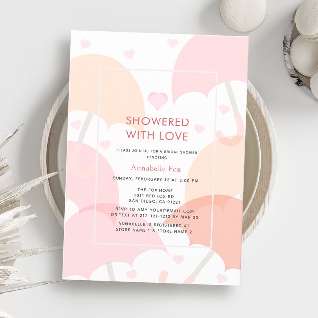 Showered with Love Pink Umbrellas Bridal Shower Invitation (Creator Uploaded)