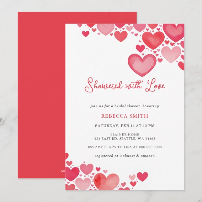 Showered with Love Valentines Day Bridal Shower Invitation (Front/Back)