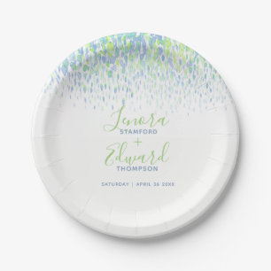 Showering cascade blue green art wedding paper plate