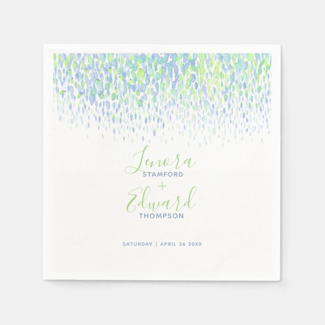 Showering cascade green blue art wedding napkin (Front)