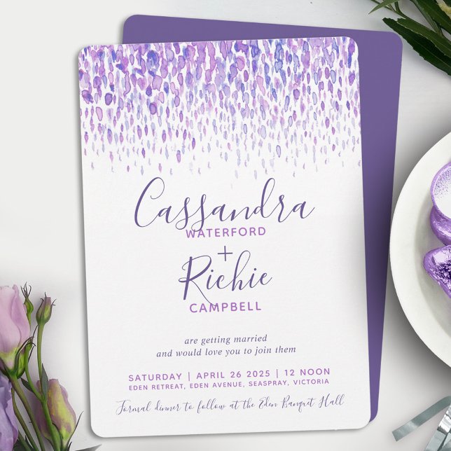 Showering cascade purple art wedding invites (Creator Uploaded)