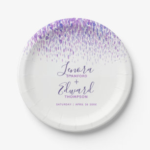 Showering cascade purple watercolor art wedding paper plate