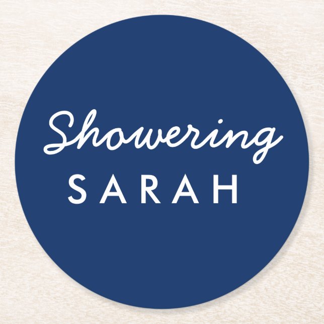 Showering the Mum-to-Be Baby Shower Coaster Navy (Front)