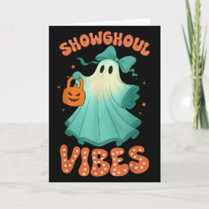 Showghoul Vibes Retro Spooky Halloween Orange Blue Card