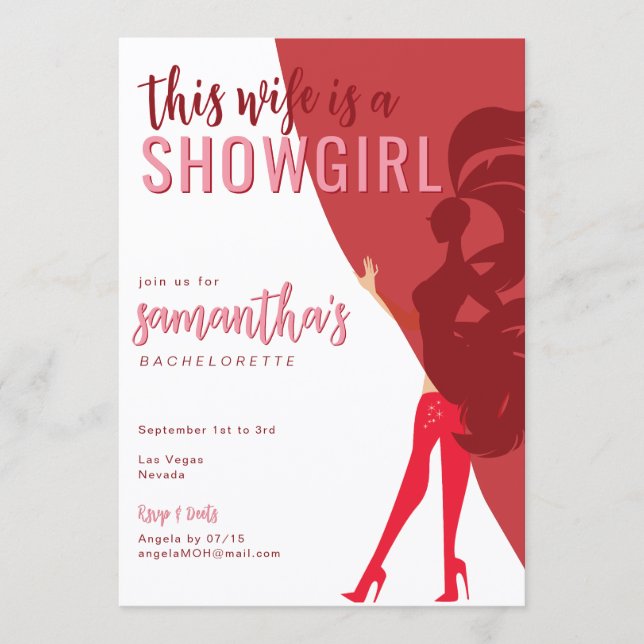 Showgirl Vegas Destination Bachelorette Itinerary Invitation (Front)