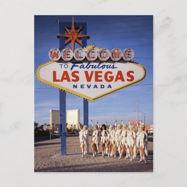 Showgirls in front of the historic Las Vegas sign Postcard (Front)