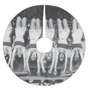 Showgirls on monkey bars, playful design. brushed polyester tree skirt