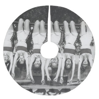 Showgirls on monkey bars, playful design. brushed polyester tree skirt