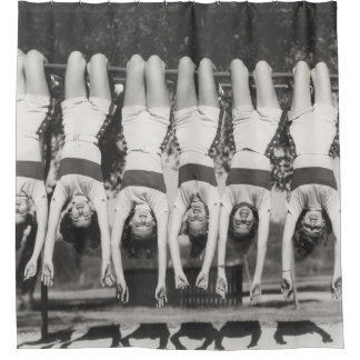 Showgirls on monkey bars, playful design. shower curtain