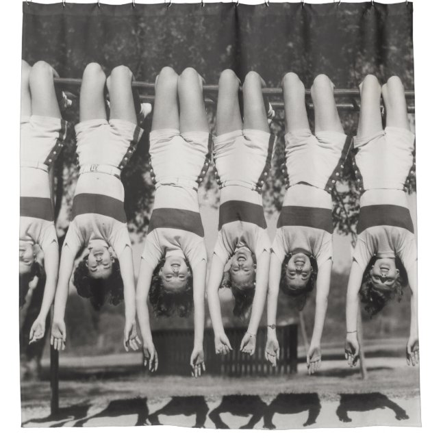 Showgirls on monkey bars, playful design. shower curtain (Front)