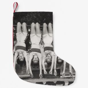Showgirls on monkey bars, playful design. small christmas stocking