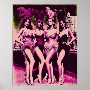 Showgirls Vintage Style Pink and Green Risograph  Poster