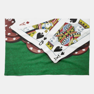 Showing cards green table poker tea towel