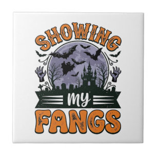 Showing My Fangs Vintage Halloween Vampire Shirt_1 Ceramic Tile