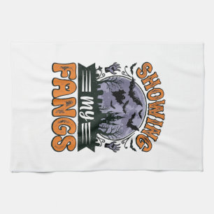 Showing My Fangs Vintage Halloween Vampire Shirt_1 Tea Towel