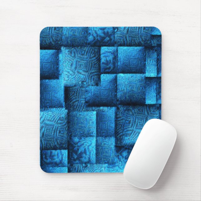 Showy blue squares with abstract tribal design mouse pad (With Mouse)