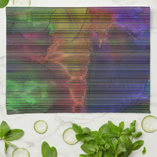 Showy coloured spots under deformed stripes lines tea towel