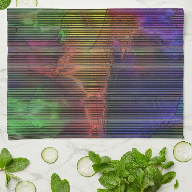 Showy coloured spots under deformed stripes lines  tea towel (Folded)