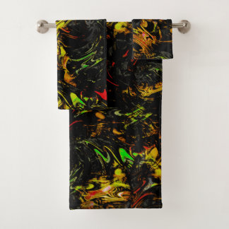 Showy colourful spots wrapped by flashy black      bath towel set