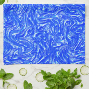 Showy curved to grainy traces,clear blue texture tea towel