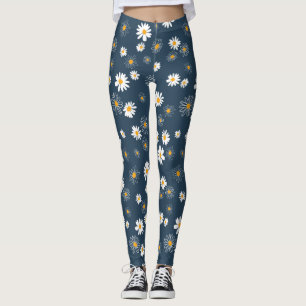 Showy Navy Yellow Daisies Flowers Leggings
