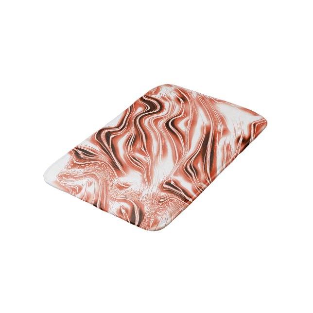 Showy salmon to red long wavy traces on white fund bath mat (Angled)