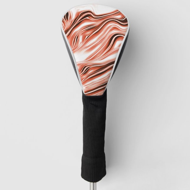 Showy salmon to red long wavy traces on white fund golf head cover (Front)