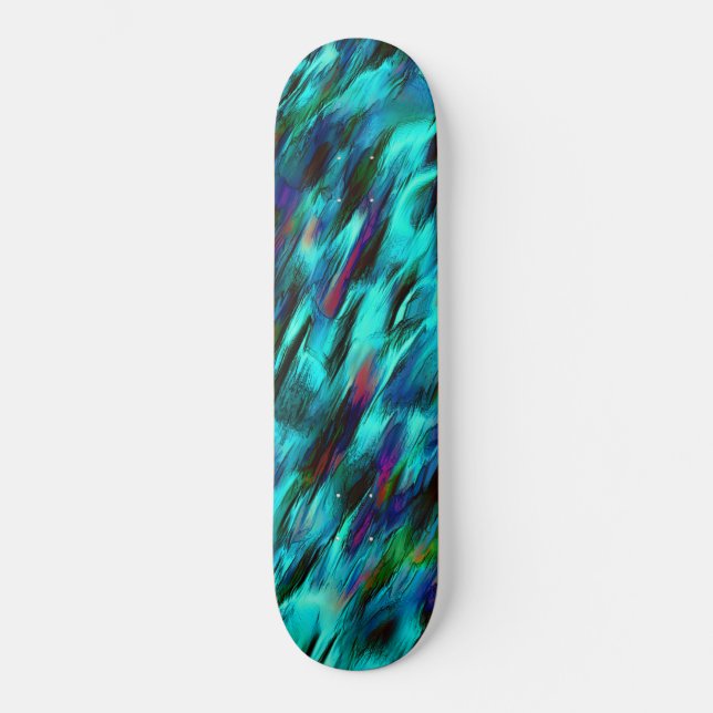 Showy stained from blue to cyan, reddish spots  skateboard (Front)