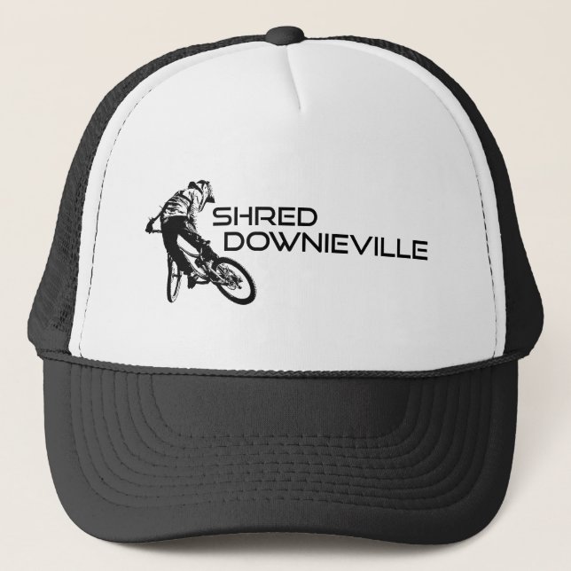 Shred Downieville California Mountain Biking Trucker Hat (Front)