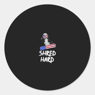 Shred Hard American Flag Panda Bear Snowboarding T Classic Round Sticker