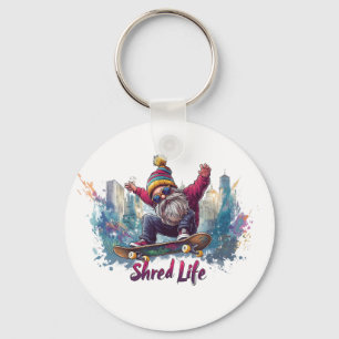 Shred Life - Cool Skateboarding Gnome Key Ring