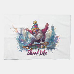 Shred Life - Cool Skateboarding Gnome Tea Towel