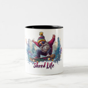 Shred Life - Cool Skateboarding Gnome Two-Tone Coffee Mug