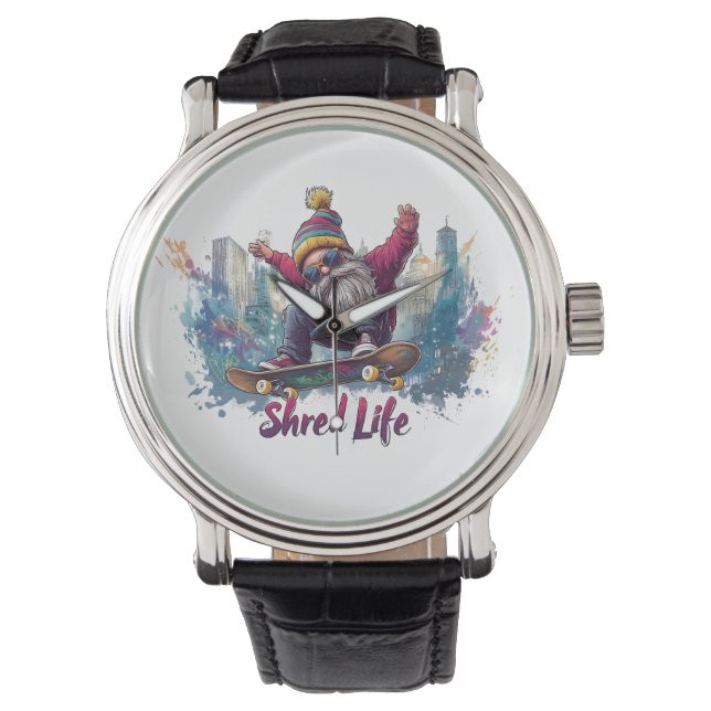 Shred Life - Cool Skateboarding Gnome  Watch (Front)