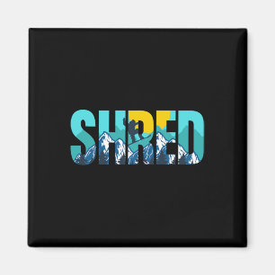 Shred Mountain Snowboarding Slopes Sunset Graphic Magnet