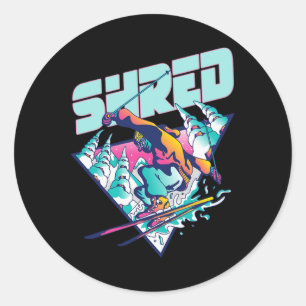 Shred Shirt Vintage Freestyle Ski 80s Costume Retr Classic Round Sticker