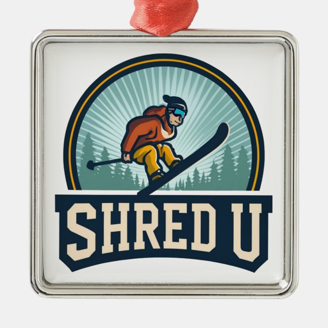 Shred University Skiing Metal Ornament (Front)