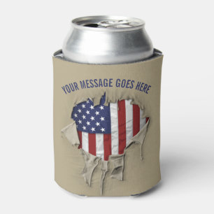 Shredded, Ripped and Torn American Flag Can Cooler