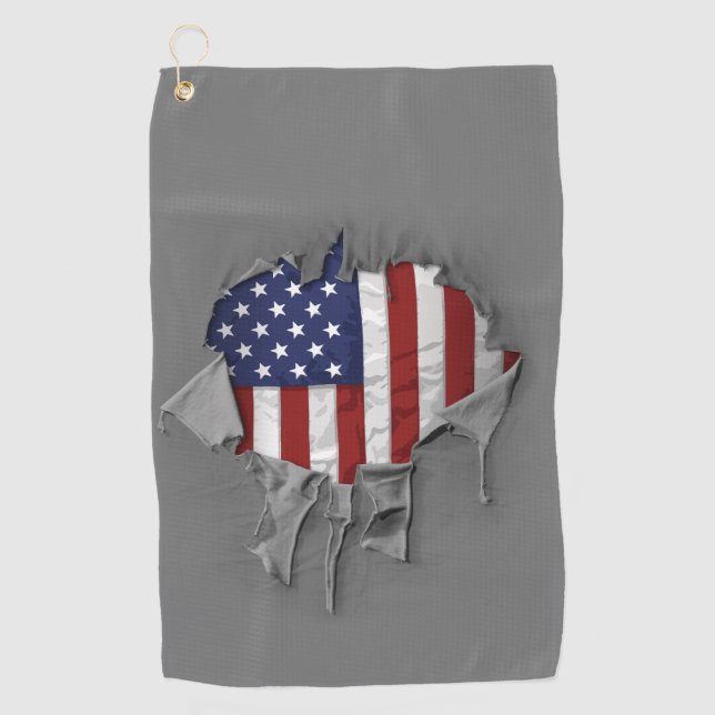 Shredded, Ripped and Torn American Flag Golf Towel (Front)