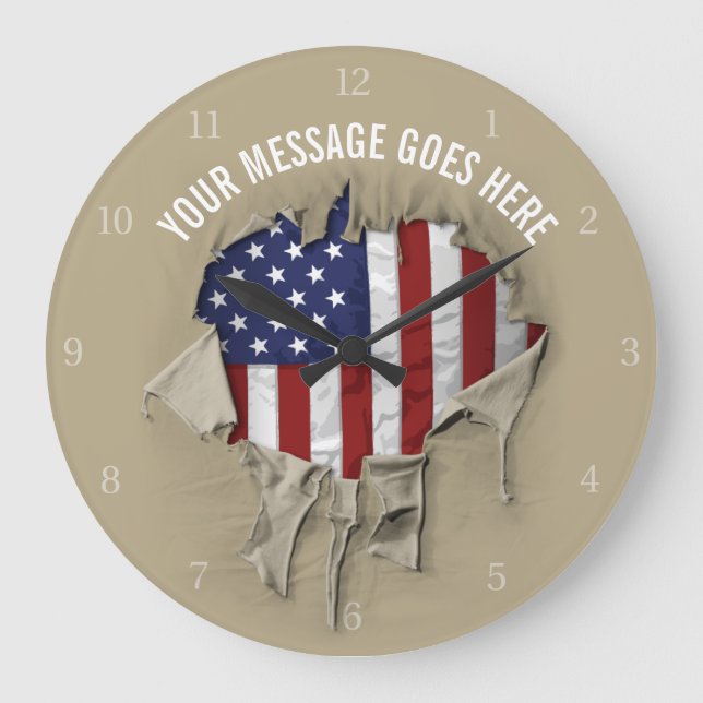 Shredded, Ripped and Torn American Flag Large Cloc Clock (Front)