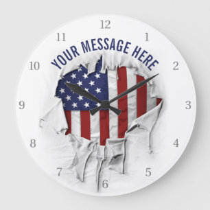 Shredded, Ripped and Torn American Flag Large Cloc Clock