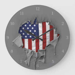 Shredded, Ripped and Torn American Flag Large Clock