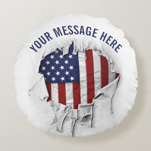 Shredded, Ripped and Torn American Flag Round Pill Round Cushion (Front)