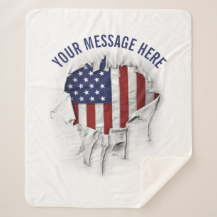Shredded, Ripped and Torn American Flag Sherpa Bla Blanket