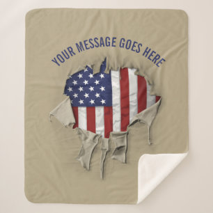 Shredded, Ripped and Torn American Flag Sherpa Bla Blanket