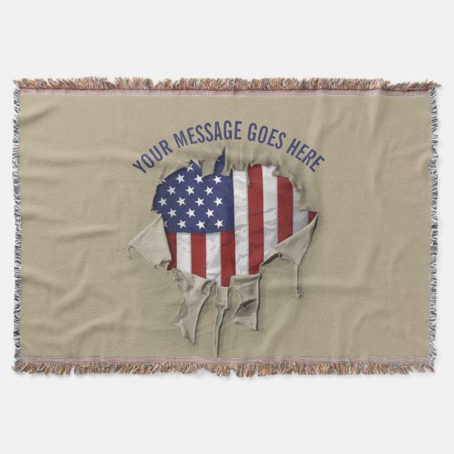 Shredded, Ripped and Torn American Flag Throw Blan Blanket (Front)