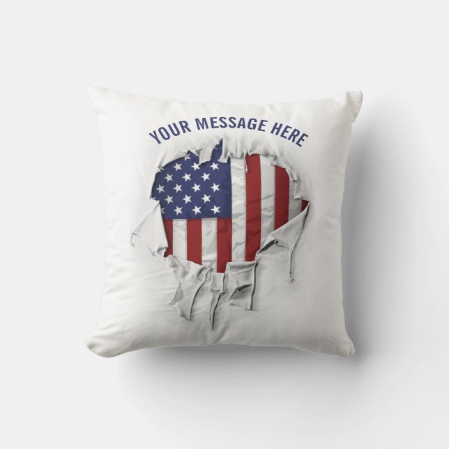 Shredded, Ripped and Torn American Flag Throw Pill Cushion (Front)