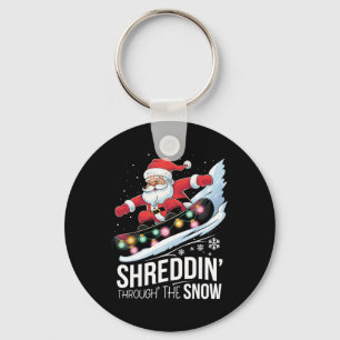 Shreddin' Snow Christmas Snowboarding Santa Snowbo Key Ring