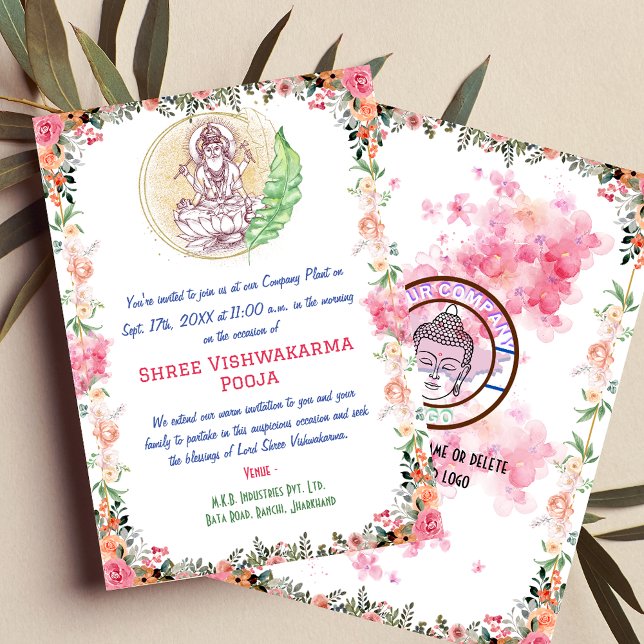 Shree Vishwakarma Pooja Floral Invitation (Creator Uploaded)